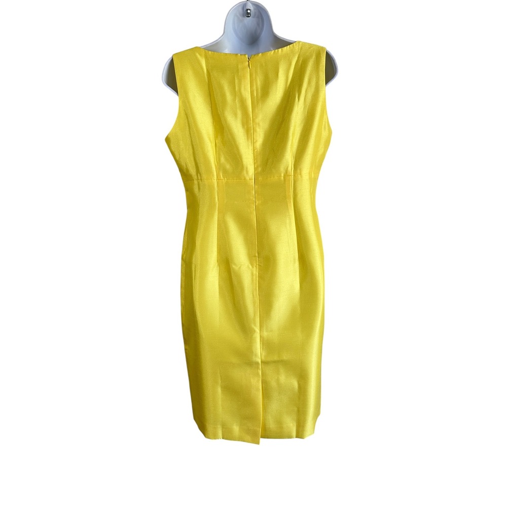 Kasper Yellow Satin‎ Sheath Dress Floral Applique Mod 60s Jackie O Size 6 Office - Picture 3 of 9